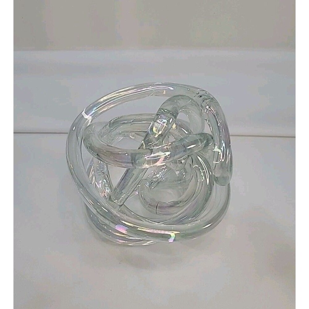 Murano Style Iridescent Glass Knot Sculpture Clear Twisted Rope Infinity Decor